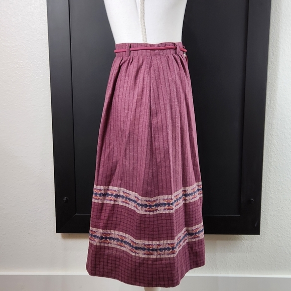Vintage 1970s 1980s wool blend mauve pink purple stripe high waisted skirt - Picture 4 of 7